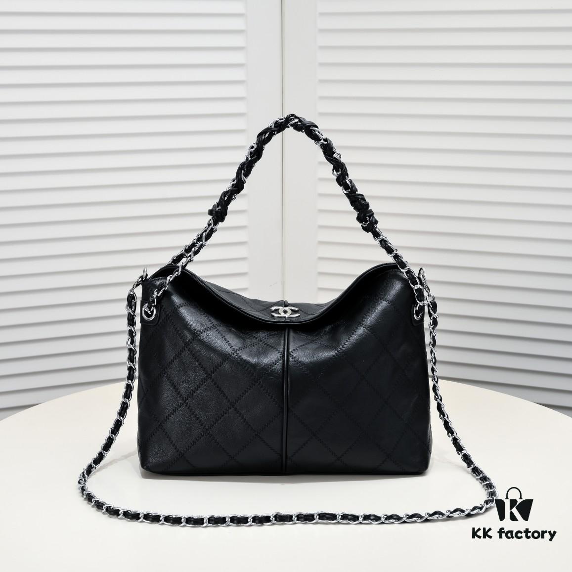 Vintage Chanel Black and Silver Shoulder Tote
