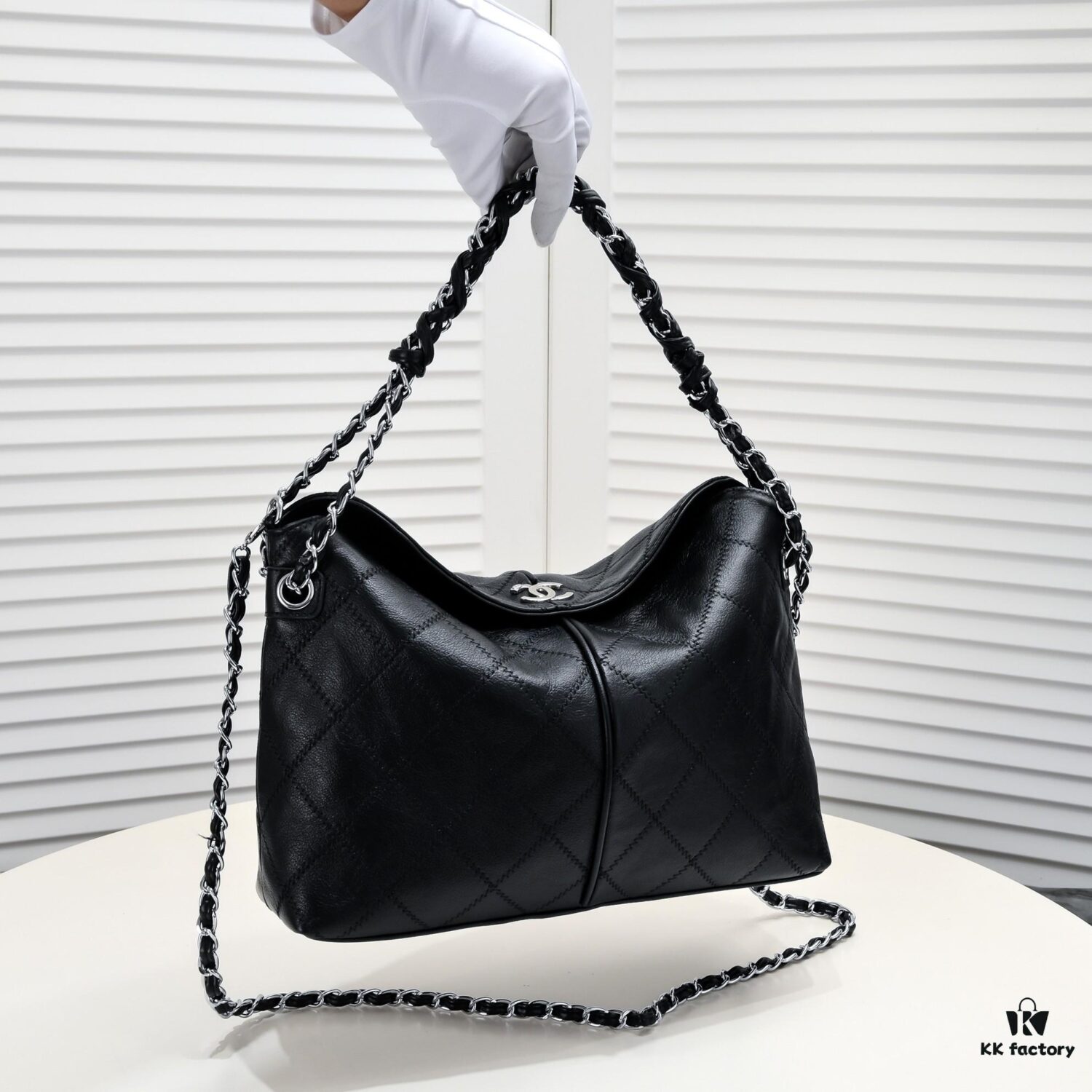 Vintage Chanel Black and Silver Shoulder Tote