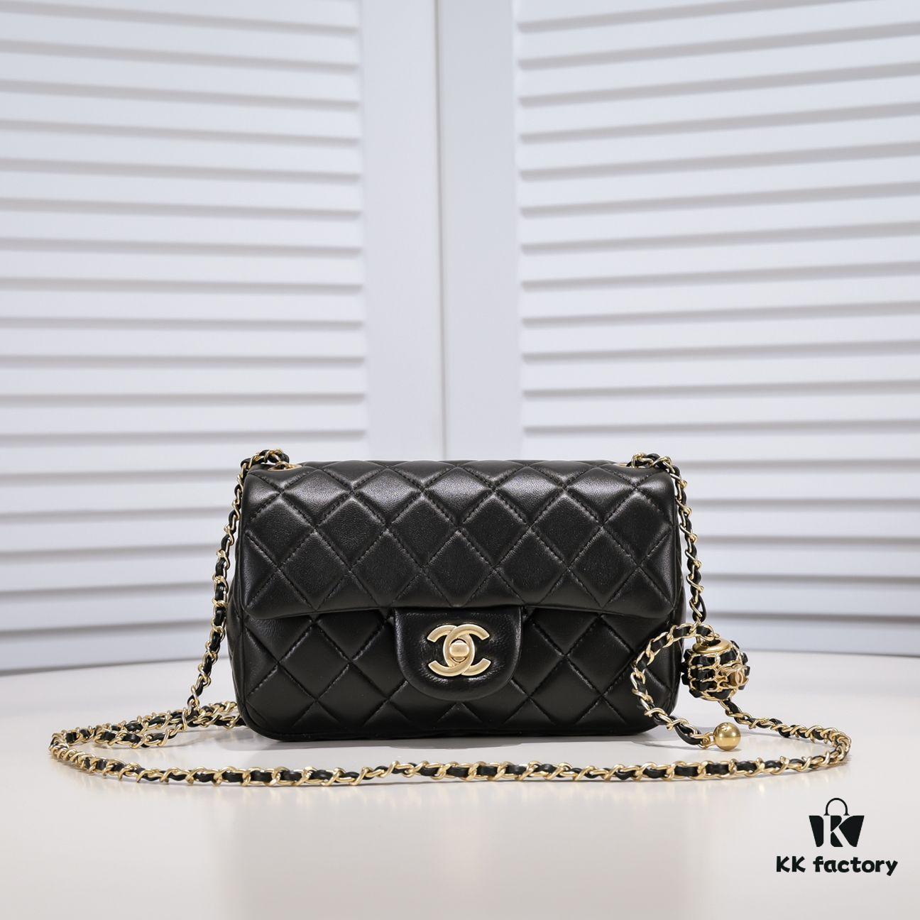 Chanel Hot-Selling Metal CF Mini Flap Bag with Hollow Woven Rope and Gold Ball Detail