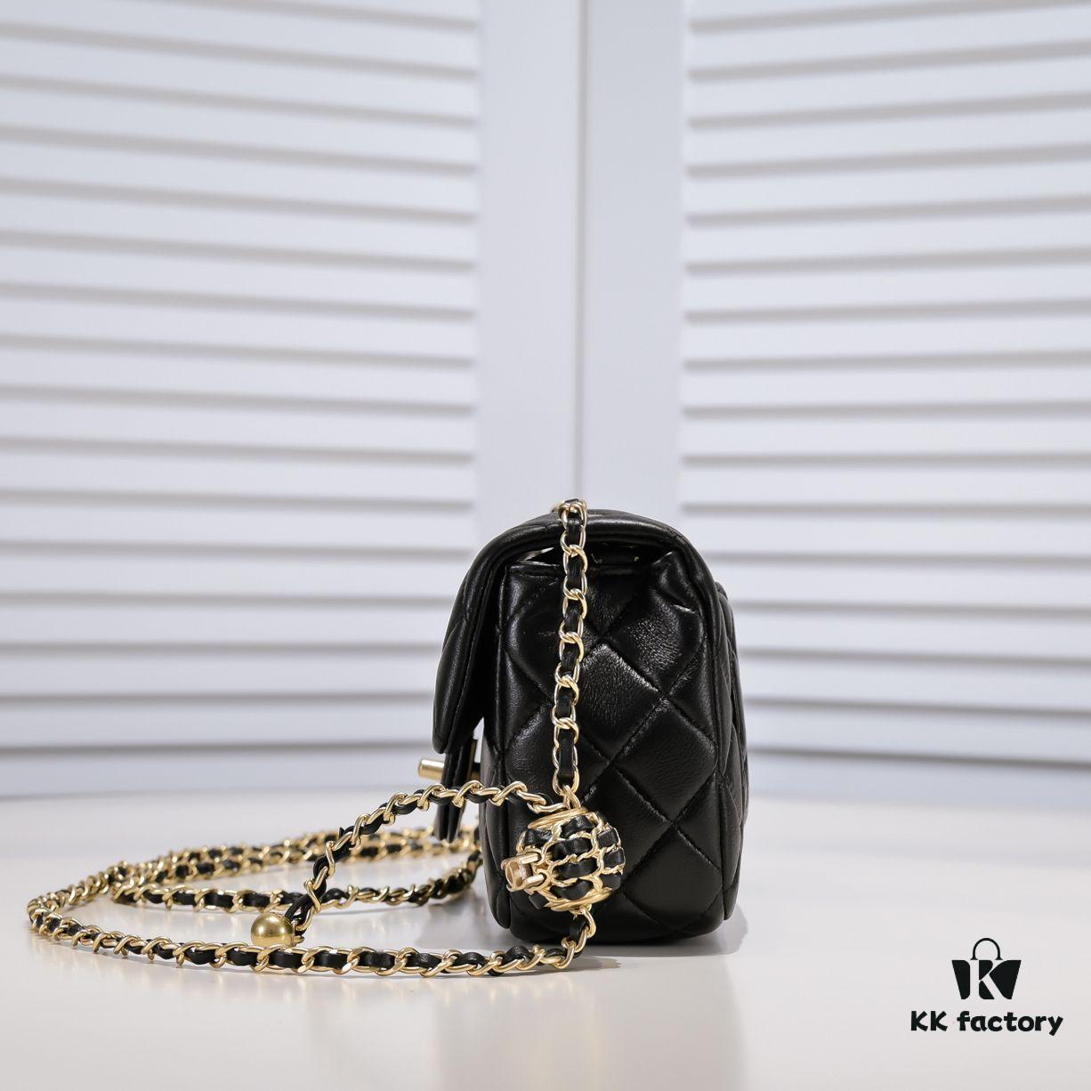 Chanel Hot-Selling Metal CF Mini Flap Bag with Hollow Woven Rope and Gold Ball Detail
