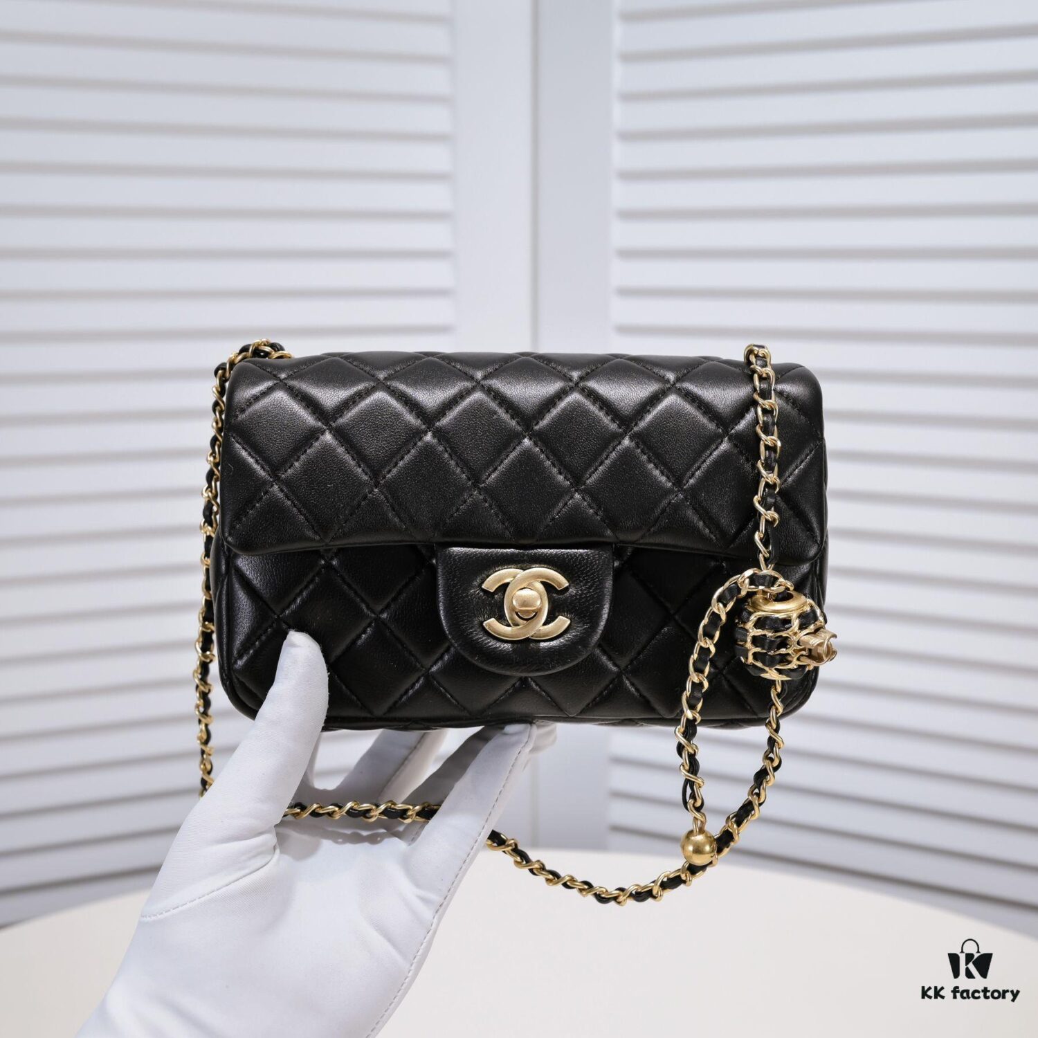 Chanel Hot-Selling Metal CF Mini Flap Bag with Hollow Woven Rope and Gold Ball Detail