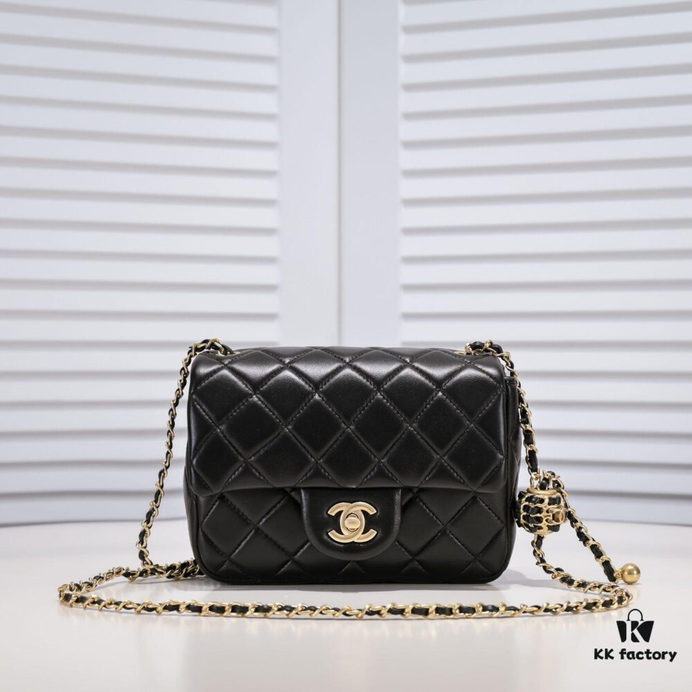 Chanel Hot-Selling Metal CF Mini Flap Bag with Hollow Woven Rope and Gold Ball Detail