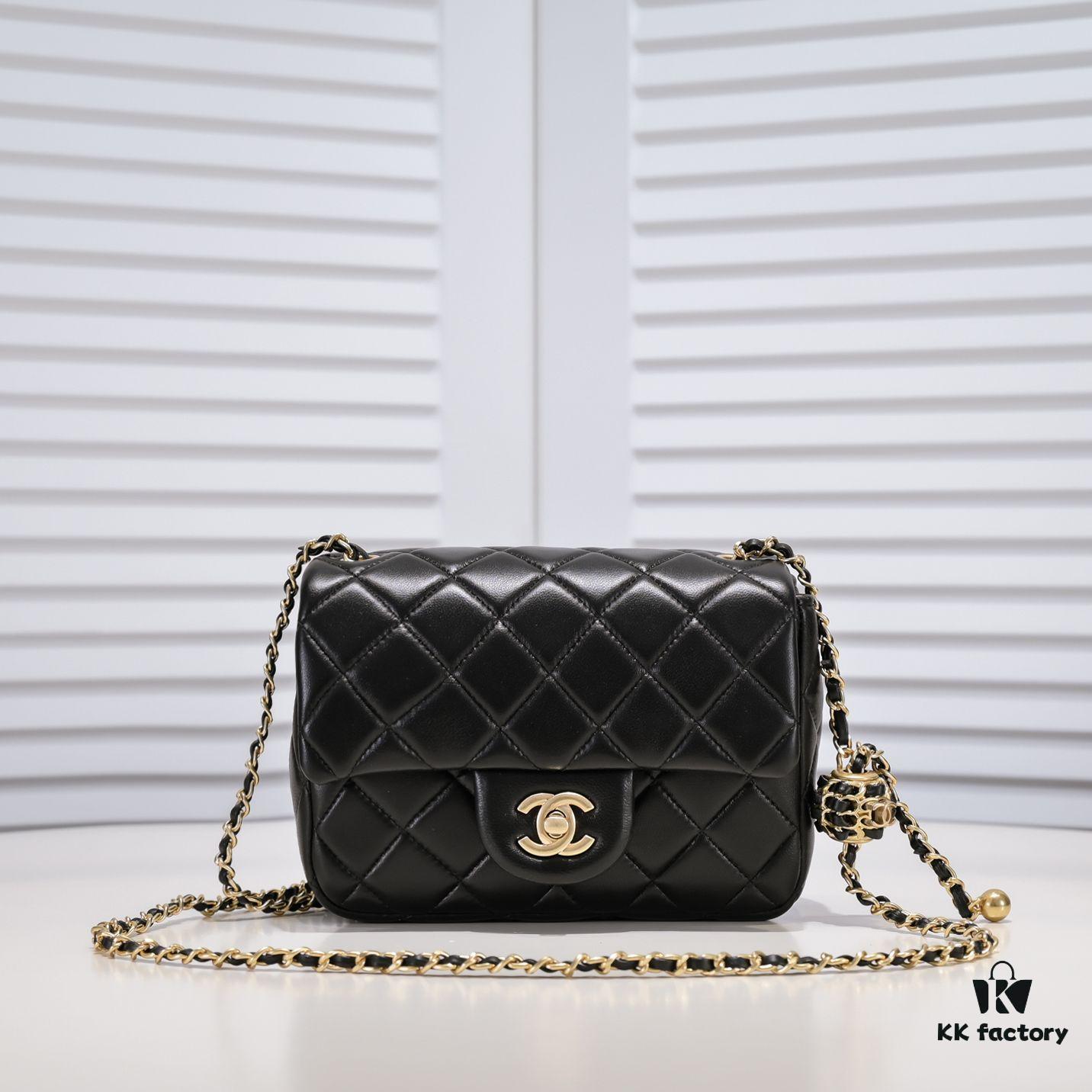 Chanel Hot-Selling Metal CF Mini Flap Bag with Hollow Woven Rope and Gold Ball Detail