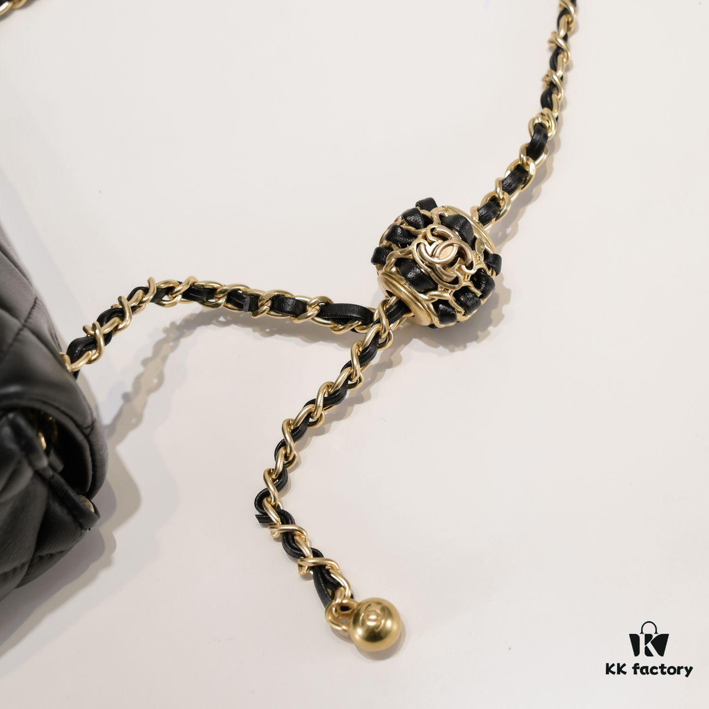 Chanel Hot-Selling Metal CF Mini Flap Bag with Hollow Woven Rope and Gold Ball Detail
