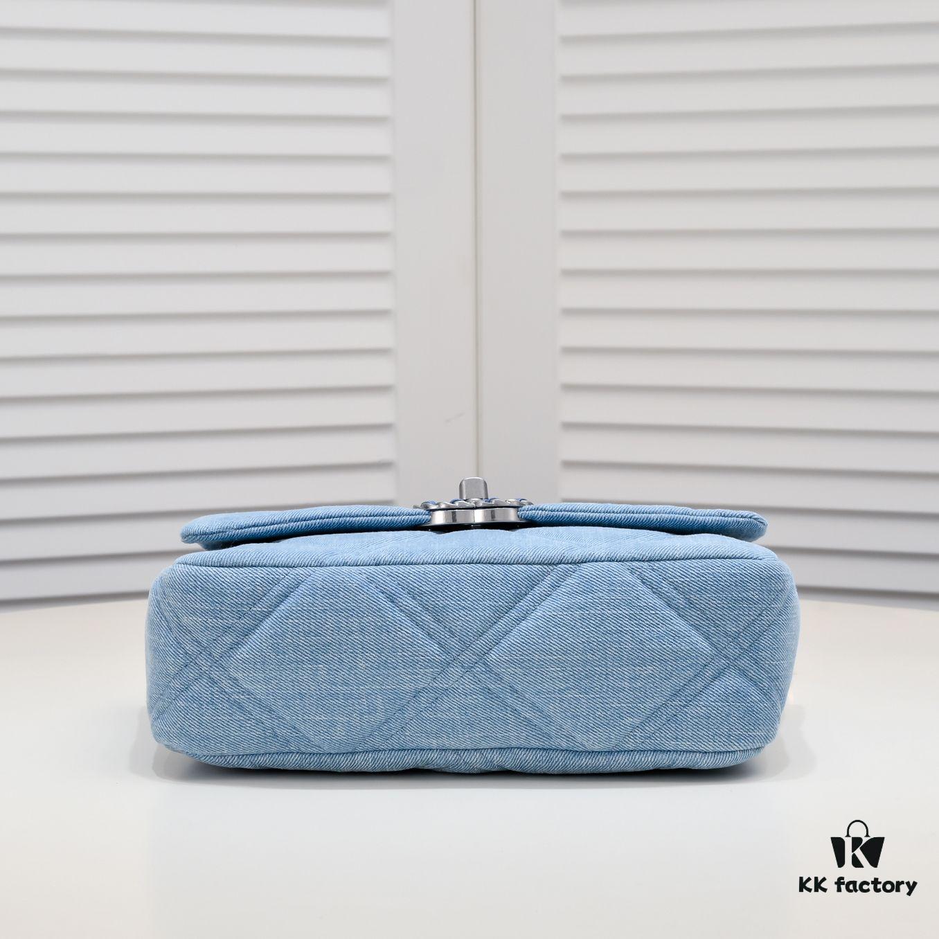 Chanel 22p Spring-Summer Collection New 19Bag Denim Light Blue Sand Silver Hardware