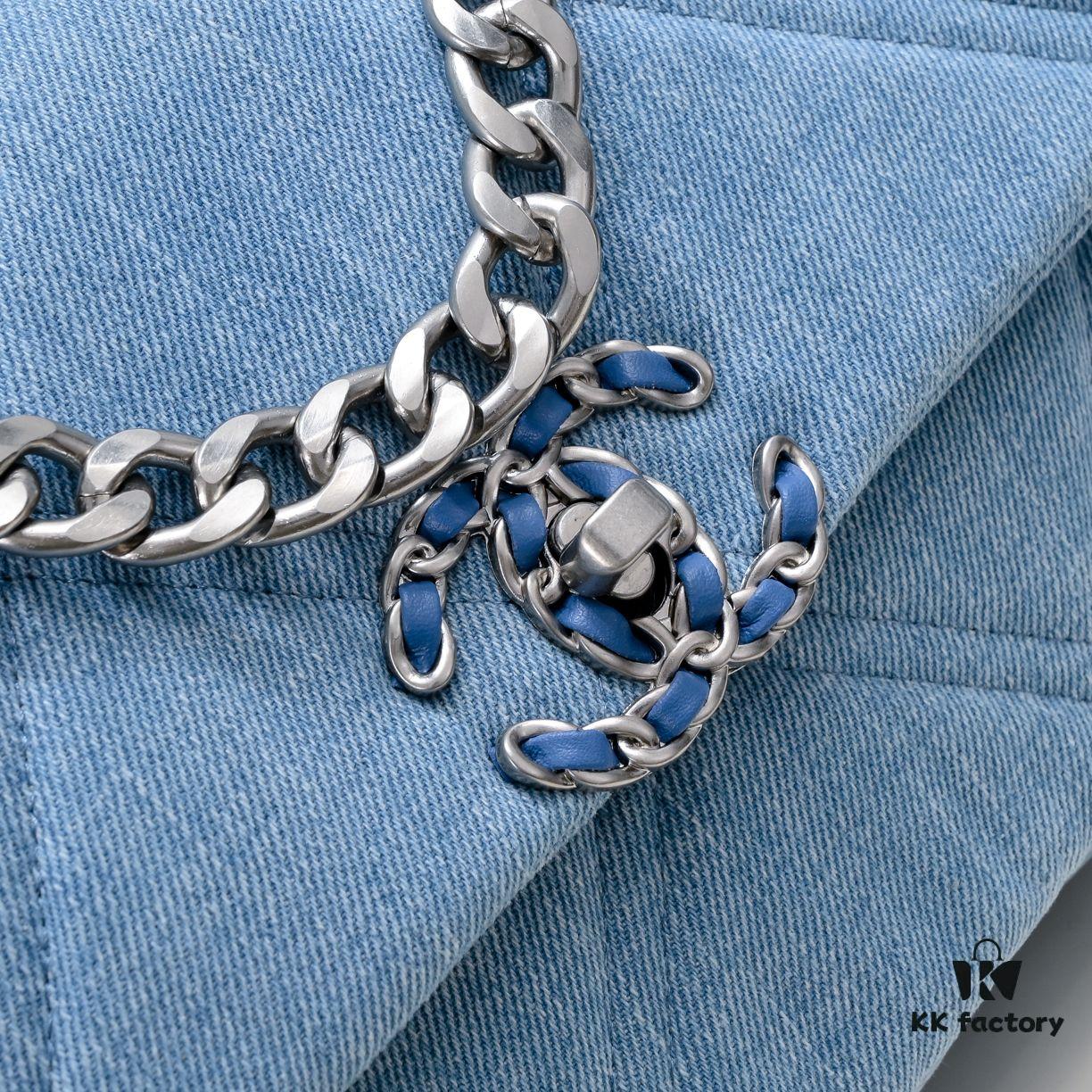 Chanel 22p Spring-Summer Collection New 19Bag Denim Light Blue Sand Silver Hardware