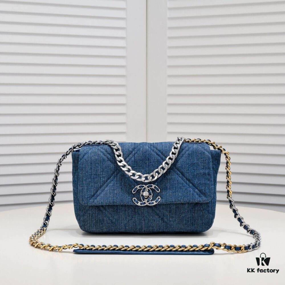 Chanel 22p Spring-Summer Collection Denim Bag in Light Blue with Silver-Tone Hardware