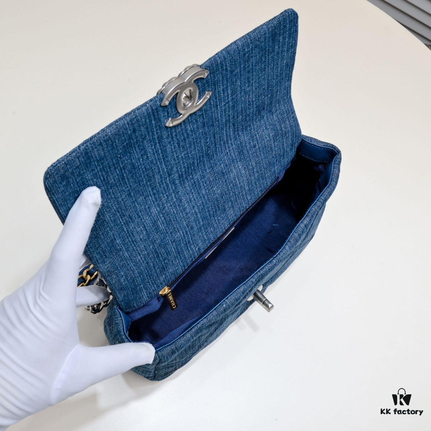 Chanel 22p Spring-Summer Collection Denim Bag in Light Blue with Silver-Tone Hardware