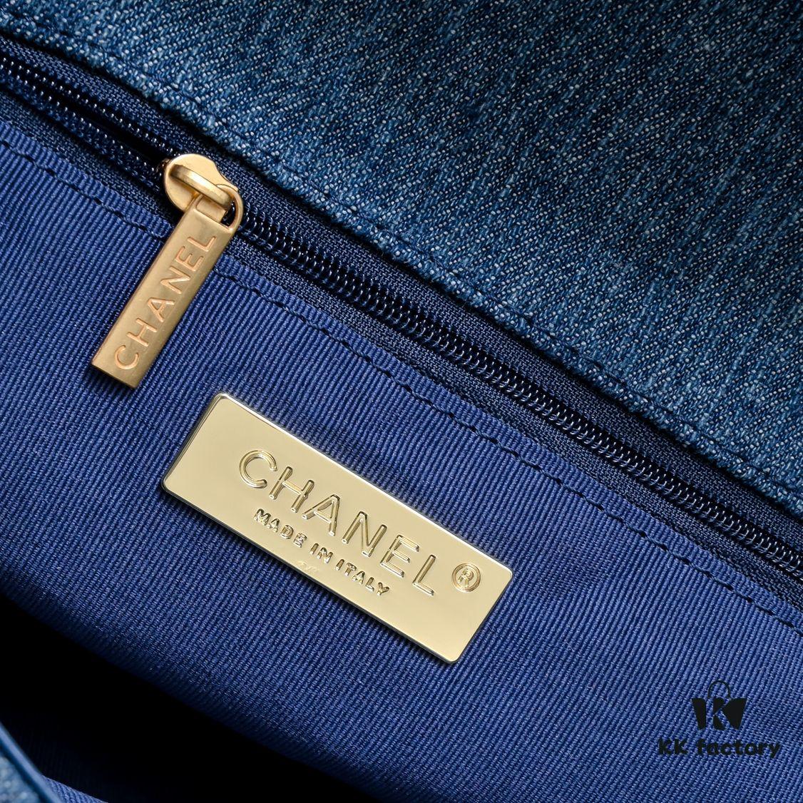 Chanel 22p Spring-Summer Collection Denim Bag in Light Blue with Silver-Tone Hardware