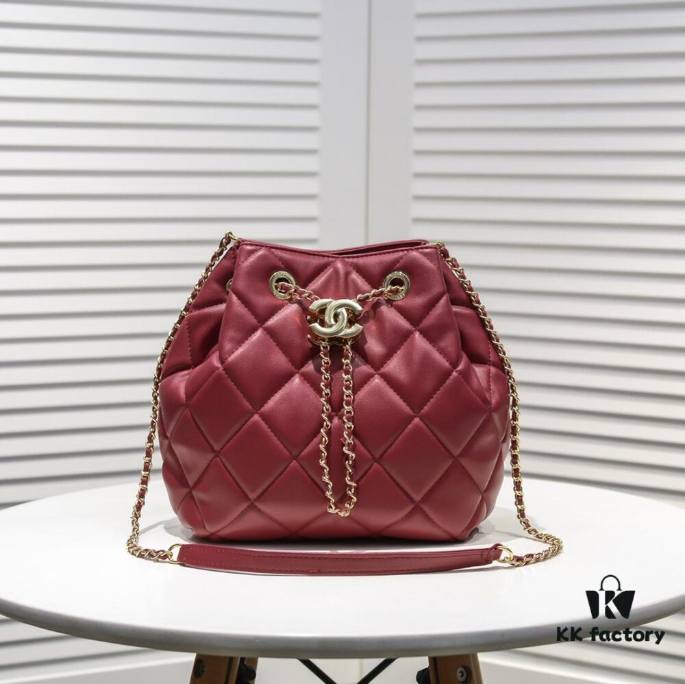 Large CHANEL 2020 New Arrival Double C Chain Drawstring Mini Bucket Bag