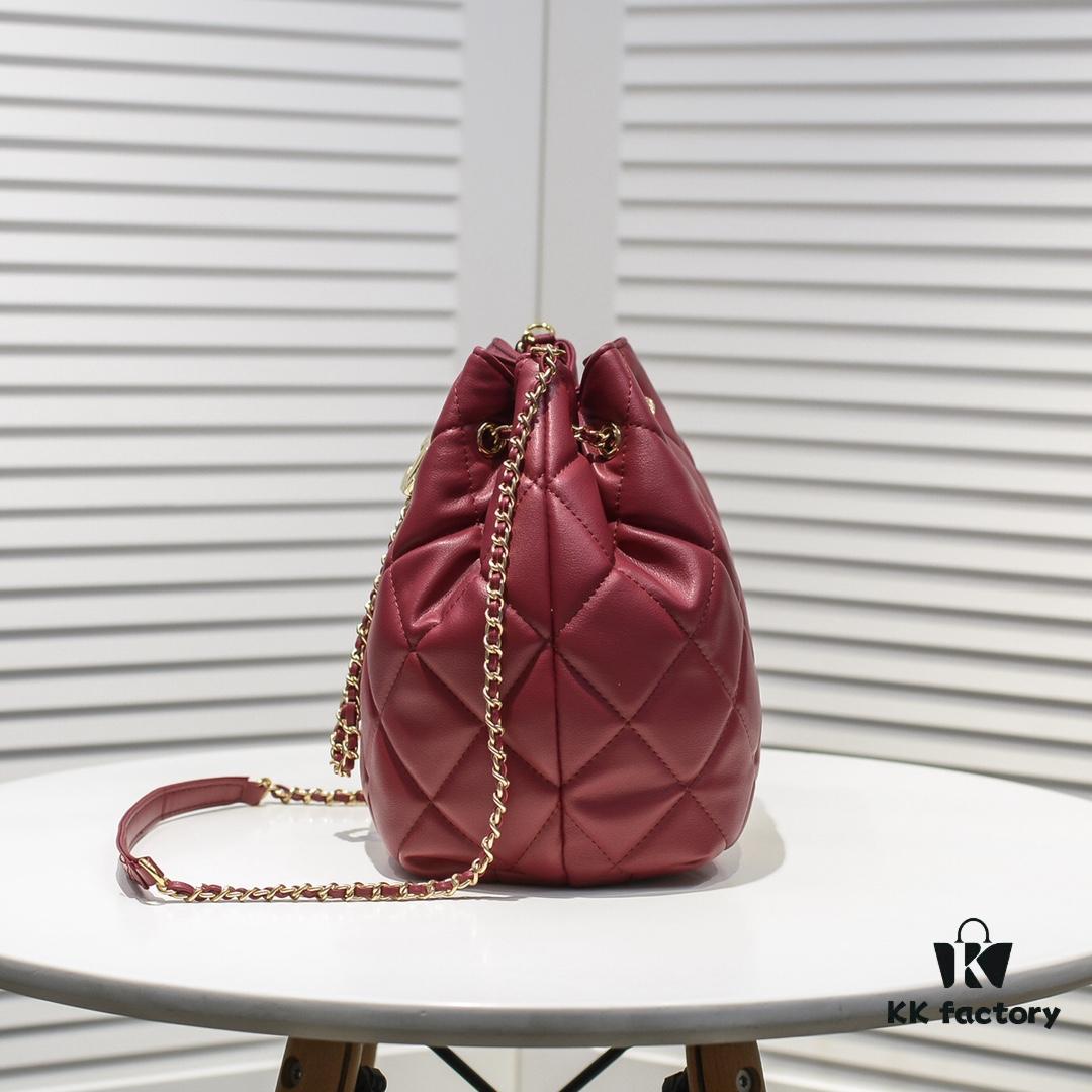 Large CHANEL 2020 New Arrival Double C Chain Drawstring Mini Bucket Bag
