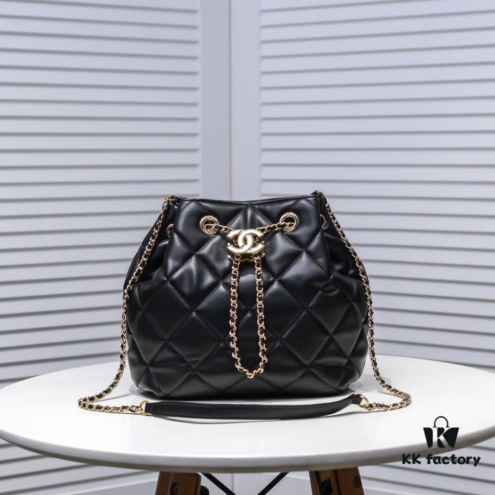 Large CHANEL 2020 New Arrival Double C Chain Drawstring Mini Bucket Bag