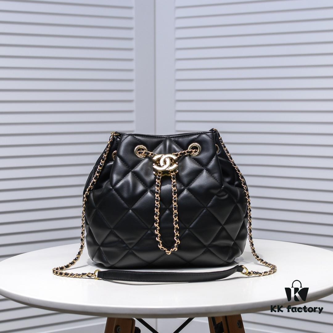 Large CHANEL 2020 New Arrival Double C Chain Drawstring Mini Bucket Bag