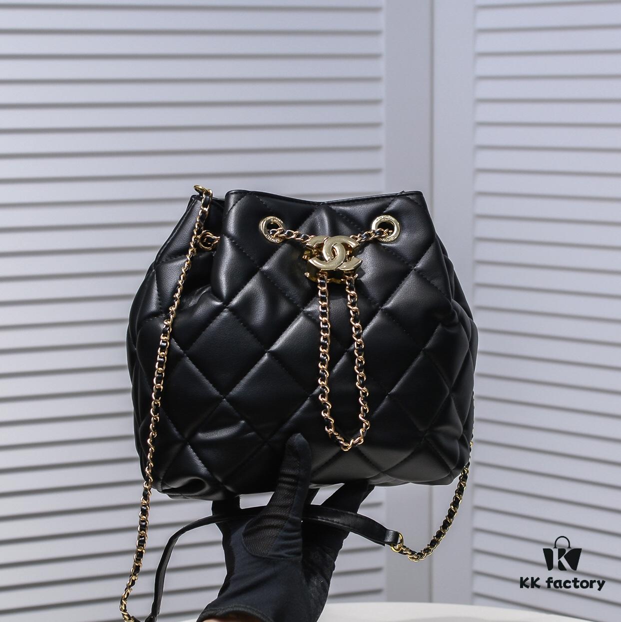 Large CHANEL 2020 New Arrival Double C Chain Drawstring Mini Bucket Bag