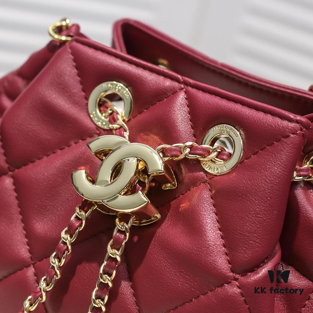 CHANEL Small 2020 New Double C Chain Drawstring Mini Bucket Bag