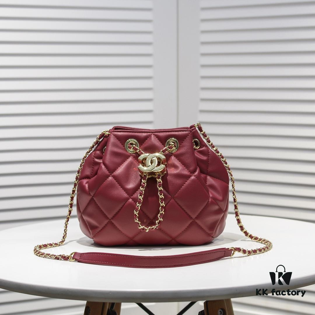 CHANEL Small 2020 New Double C Chain Drawstring Mini Bucket Bag