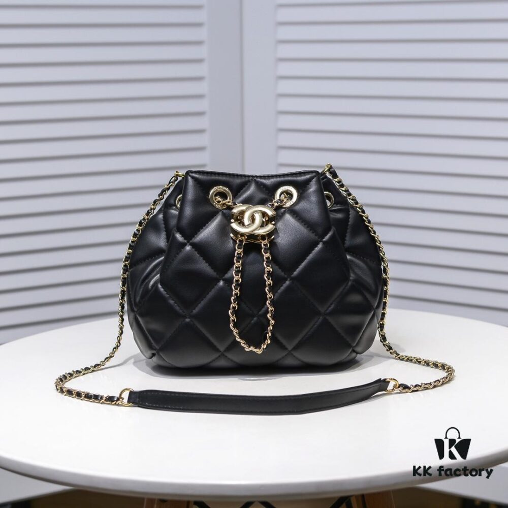 Small CHANEL: 2020 New Arrival Double C Chain Drawstring Mini Bucket Bag