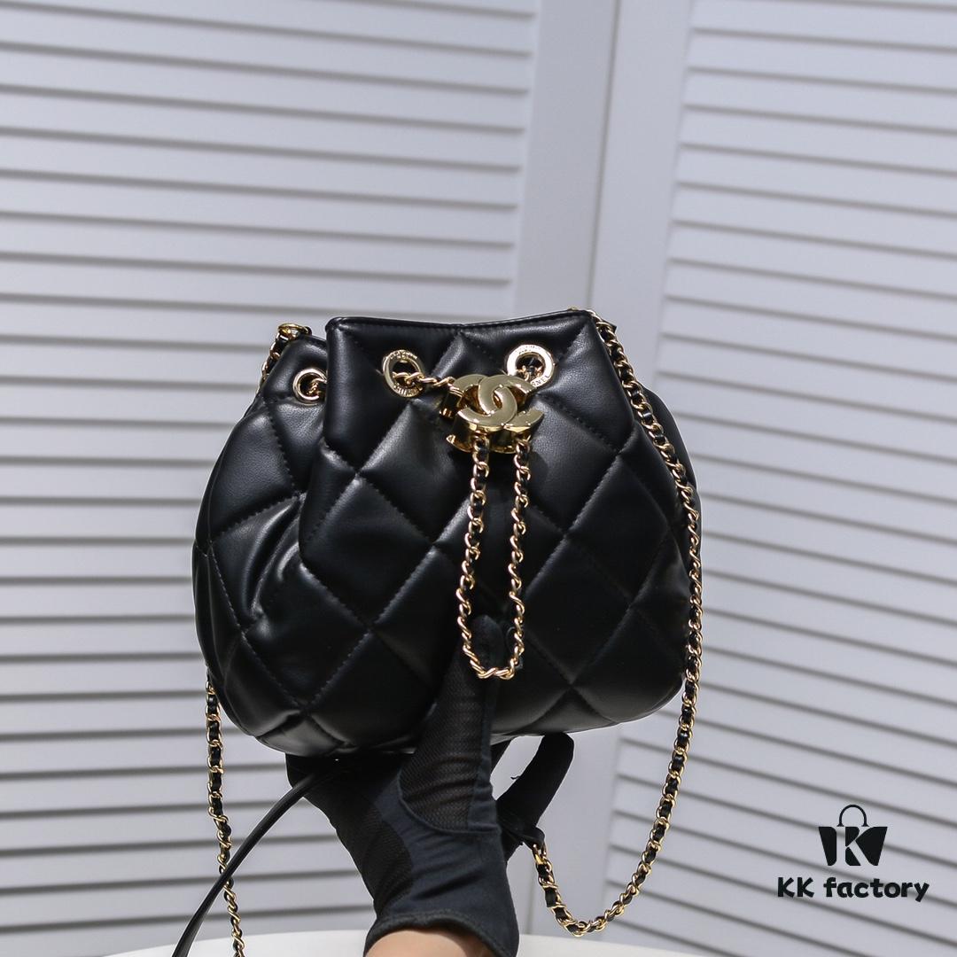 Small CHANEL: 2020 New Arrival Double C Chain Drawstring Mini Bucket Bag