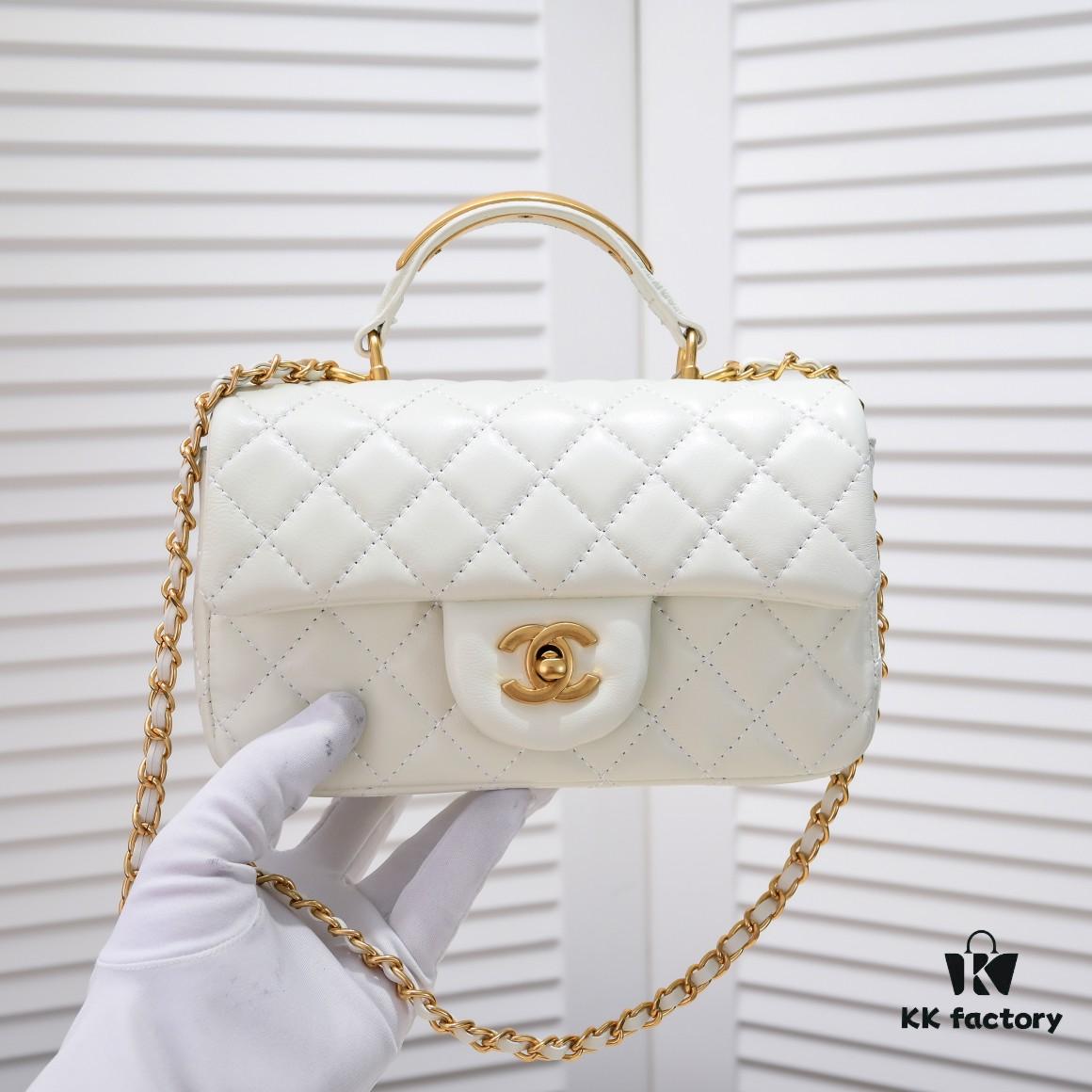 Chanel 22B Latest Mini CF Handle with Hardware Accents, New AS2431 Classic Quilted Flap Bag
