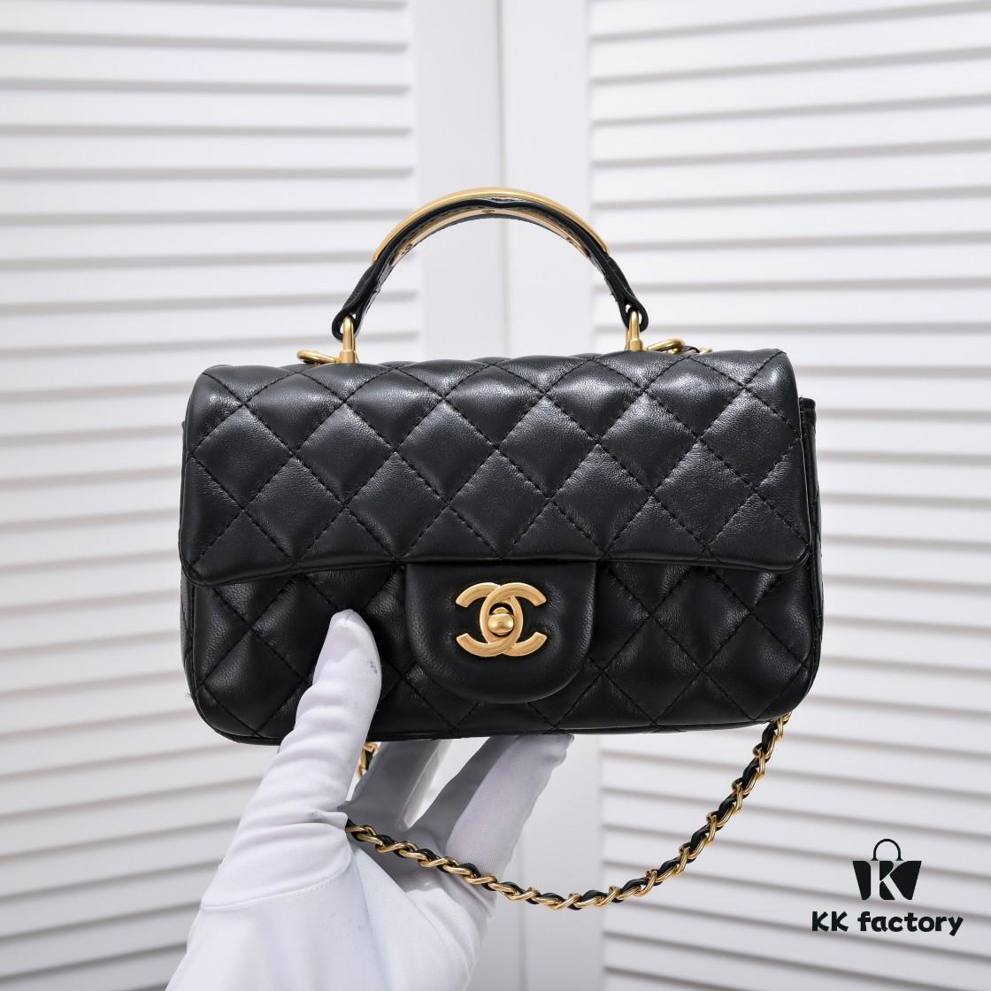 Chanel 22B Latest Mini CF Handle with Hardware Accents, New AS2431 Classic Quilted Flap Bag