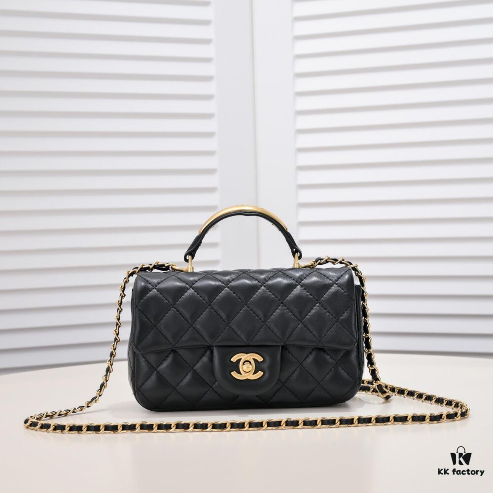 Chanel 22B Latest Mini CF Handle with Hardware Accents, New AS2431 Classic Quilted Flap Bag