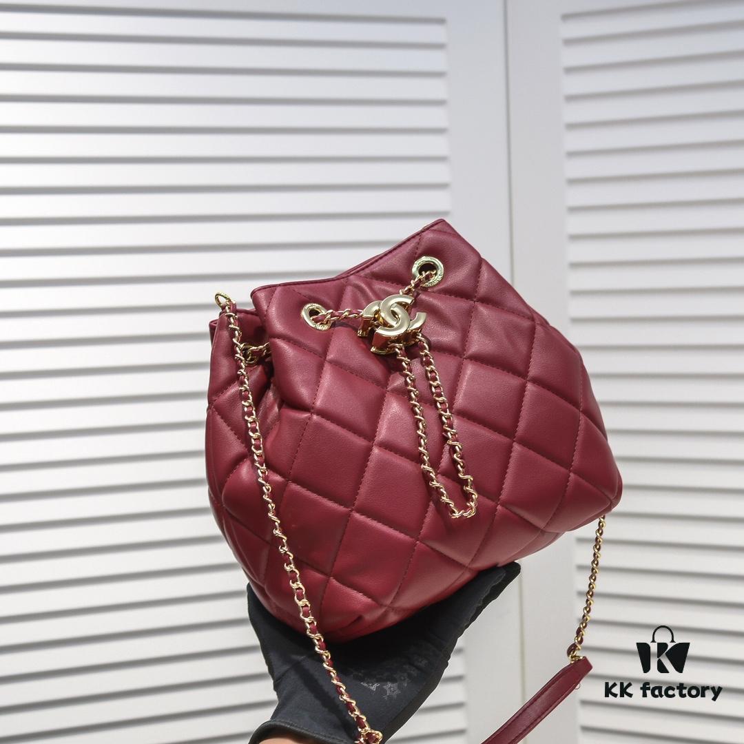 Large CHANEL 2020 New Arrival Double C Chain Drawstring Mini Bucket Bag