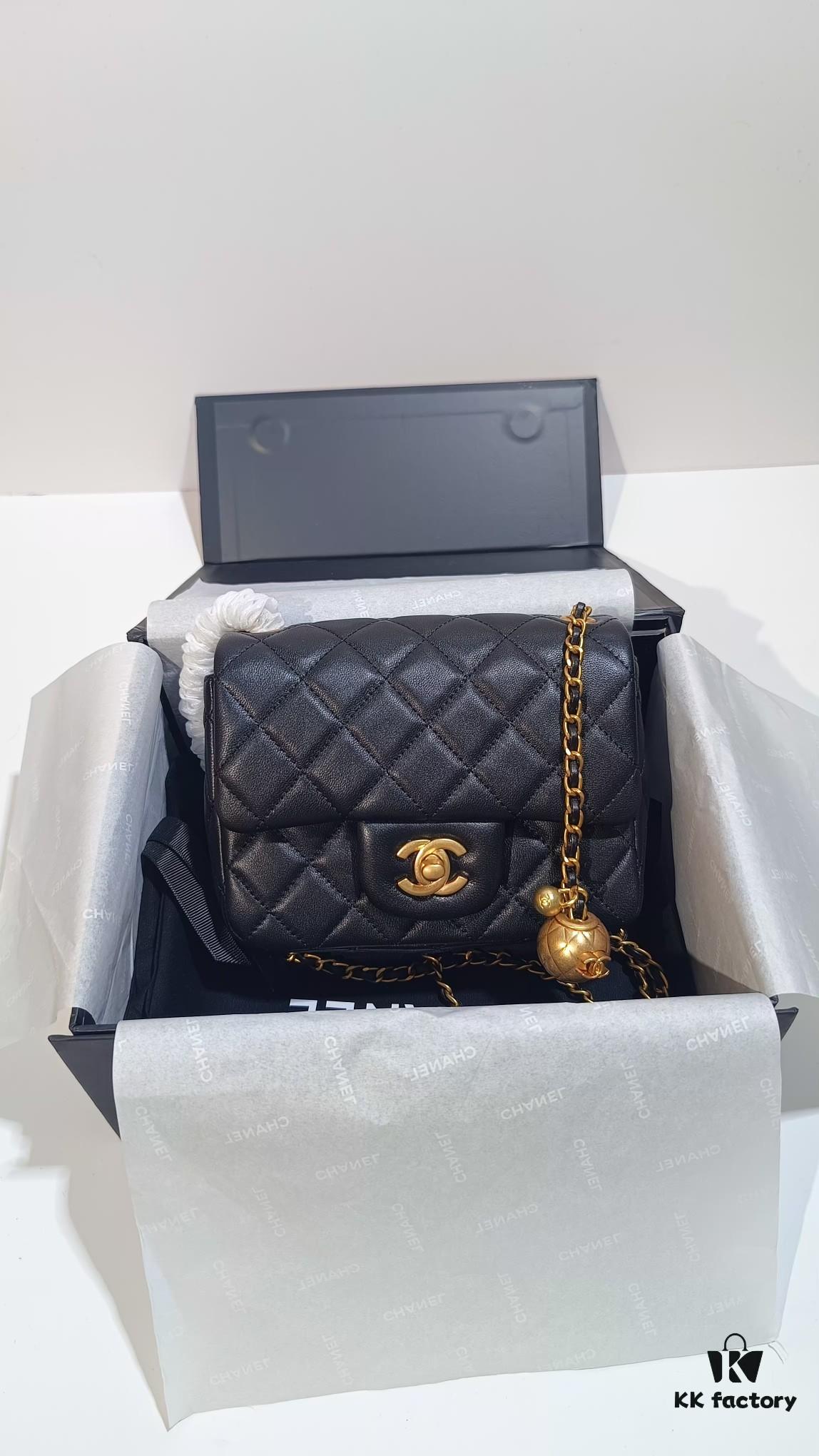 CHANEL France Boutique Collection Metal CF Bag with Golden Beads - Large and Small Sizes