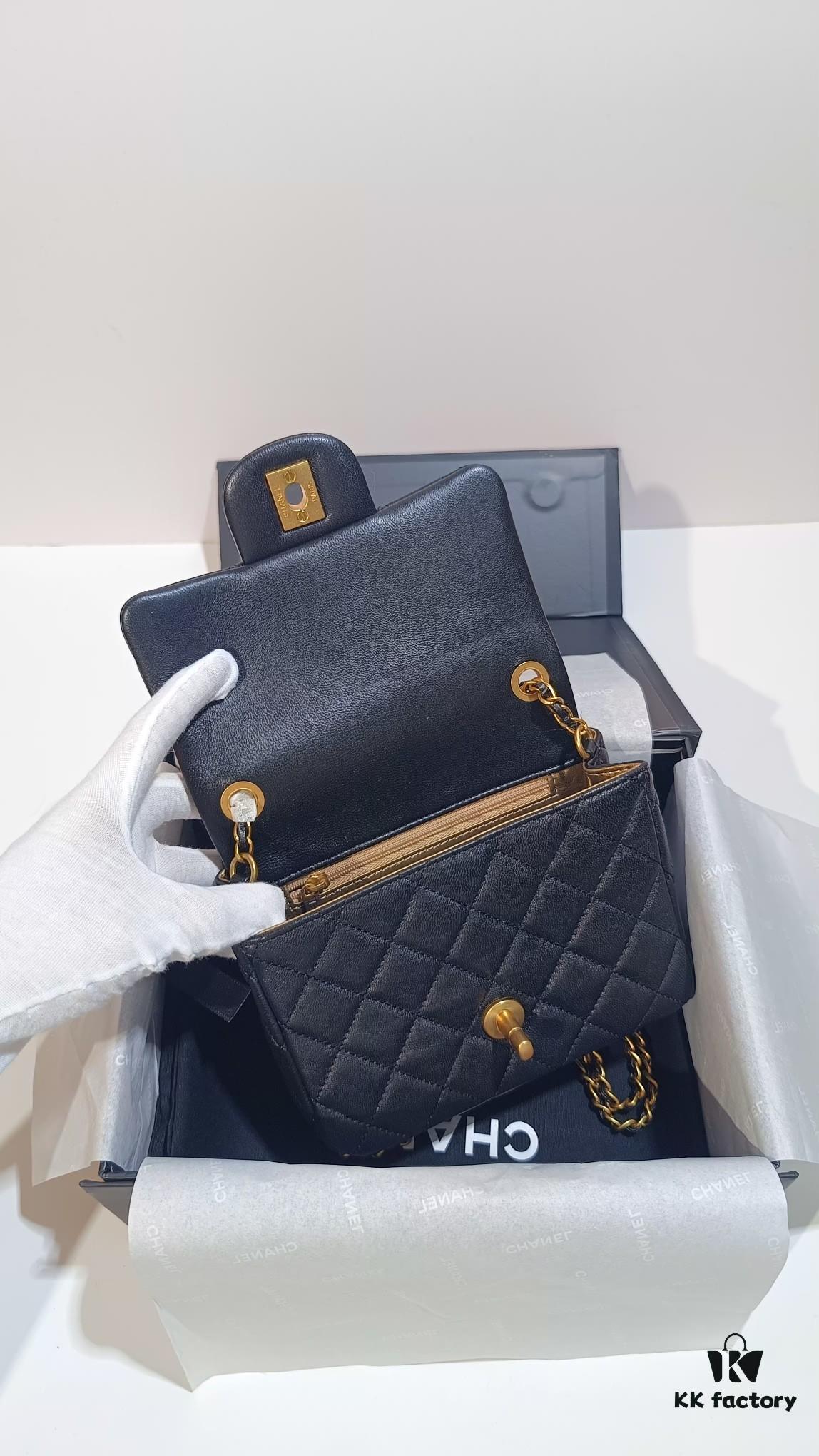 CHANEL France Boutique Collection Metal CF Bag with Golden Beads - Large and Small Sizes