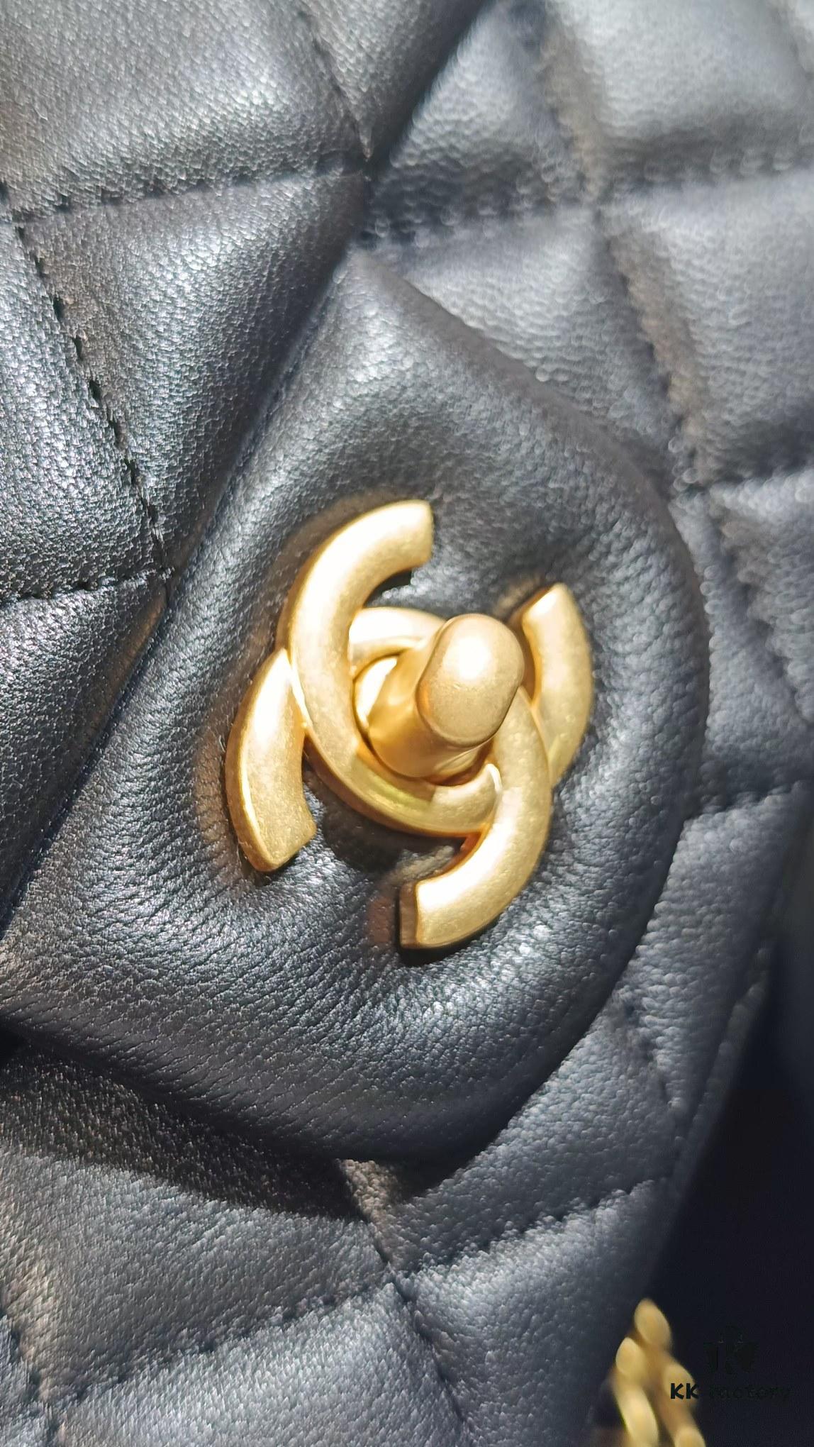 CHANEL France Boutique Collection Metal CF Bag with Golden Beads - Large and Small Sizes