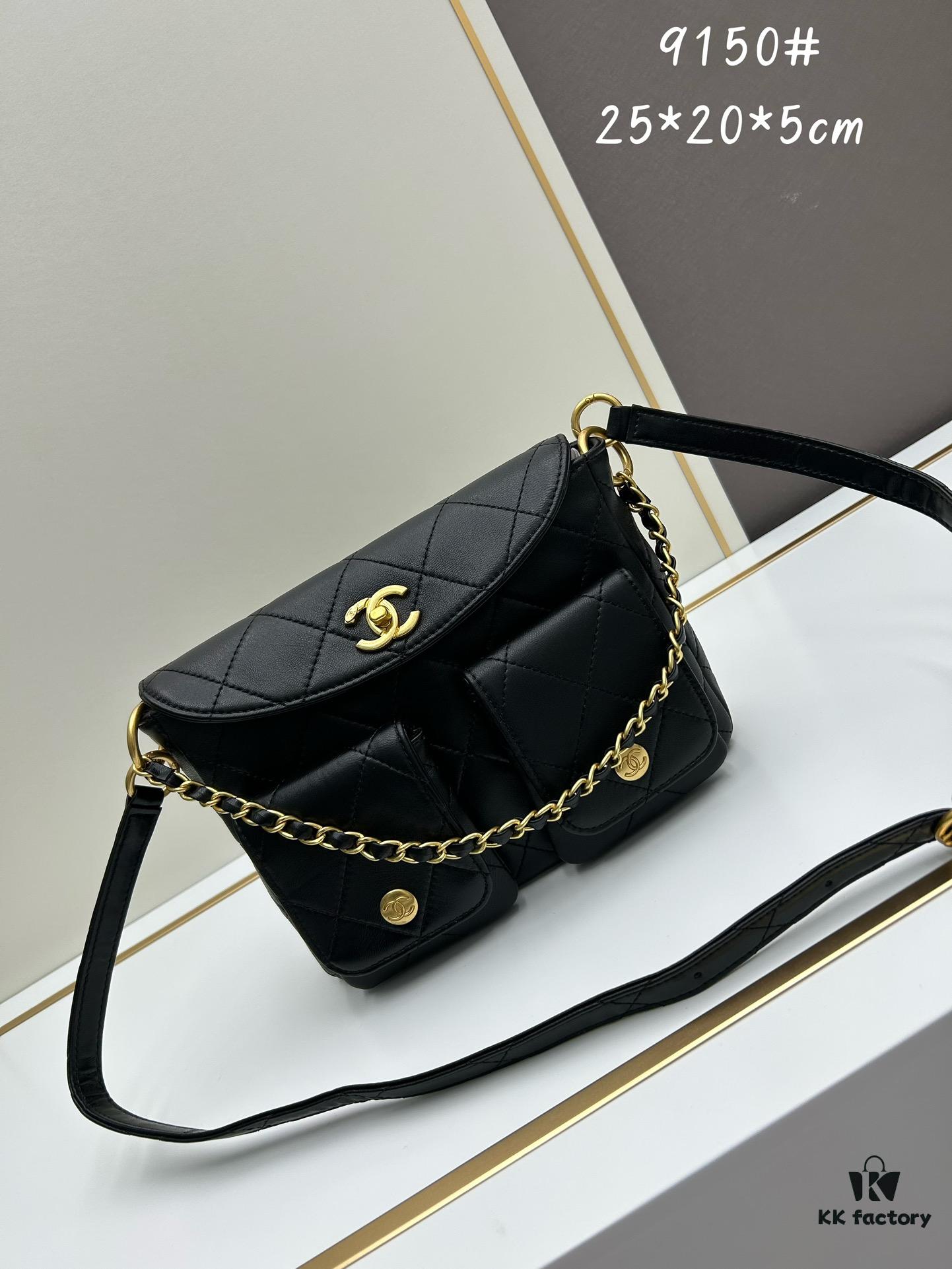 Upgraded Lamb Skin 24P 👑 Chanel 24P This Season's Dark Horse Hobo Hippie Bag