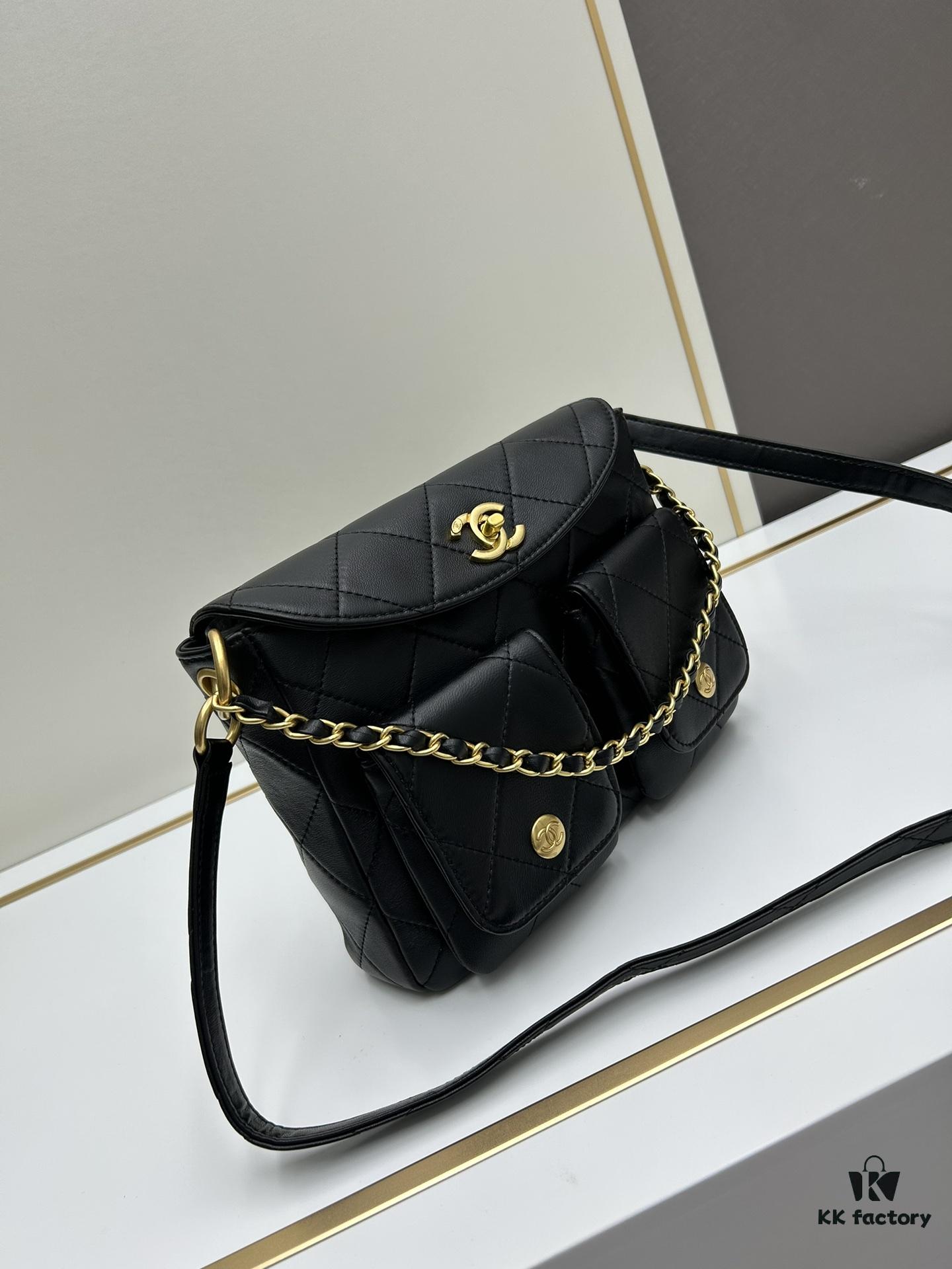 Upgraded Lamb Skin 24P 👑 Chanel 24P This Season's Dark Horse Hobo Hippie Bag