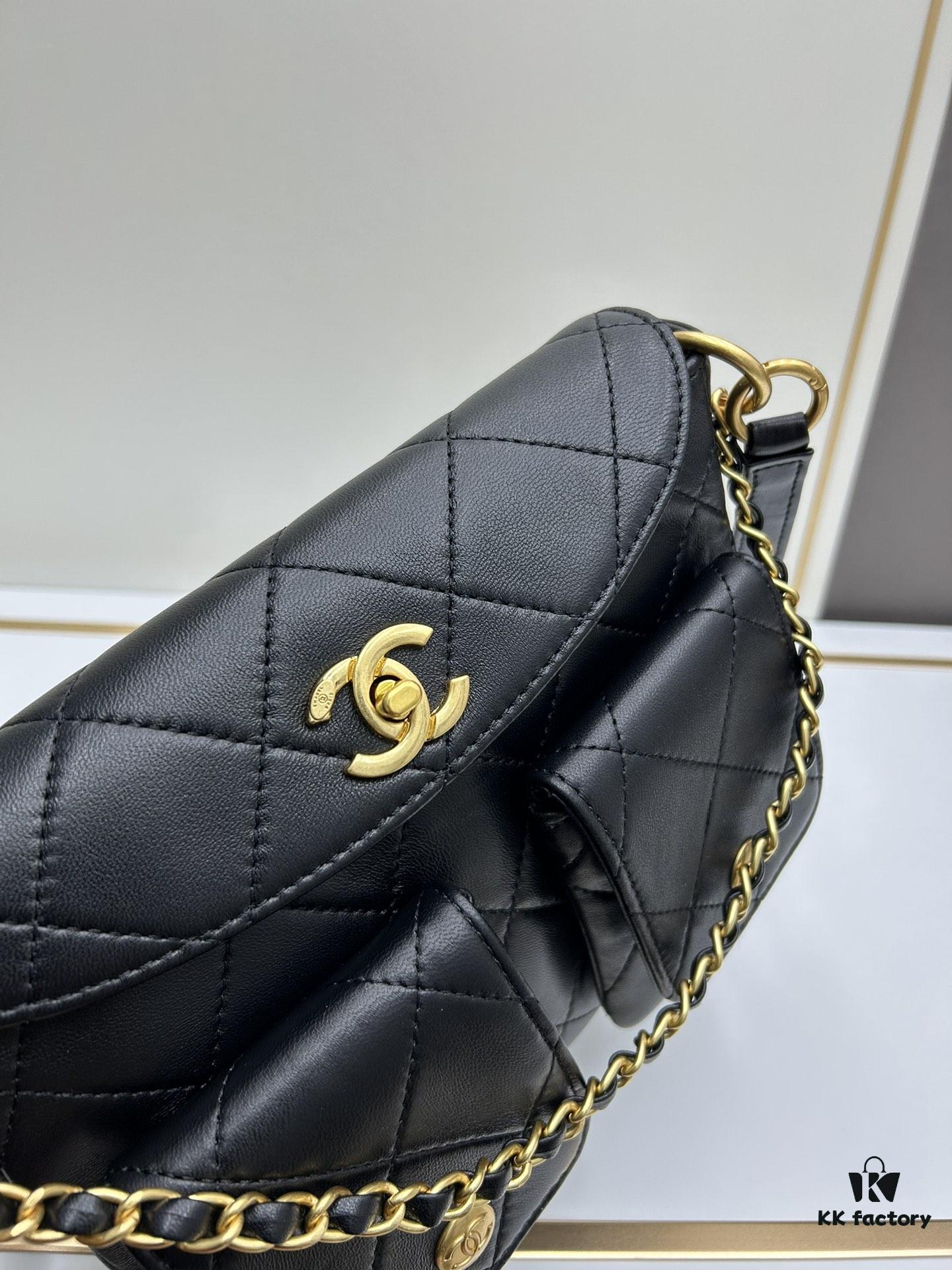 Upgraded Lamb Skin 24P 👑 Chanel 24P This Season's Dark Horse Hobo Hippie Bag