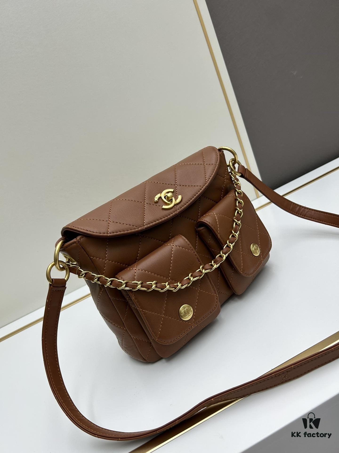 Upgraded Lamb Skin 24P 👑 Chanel 24P This Season's Dark Horse Hobo Hippie Bag