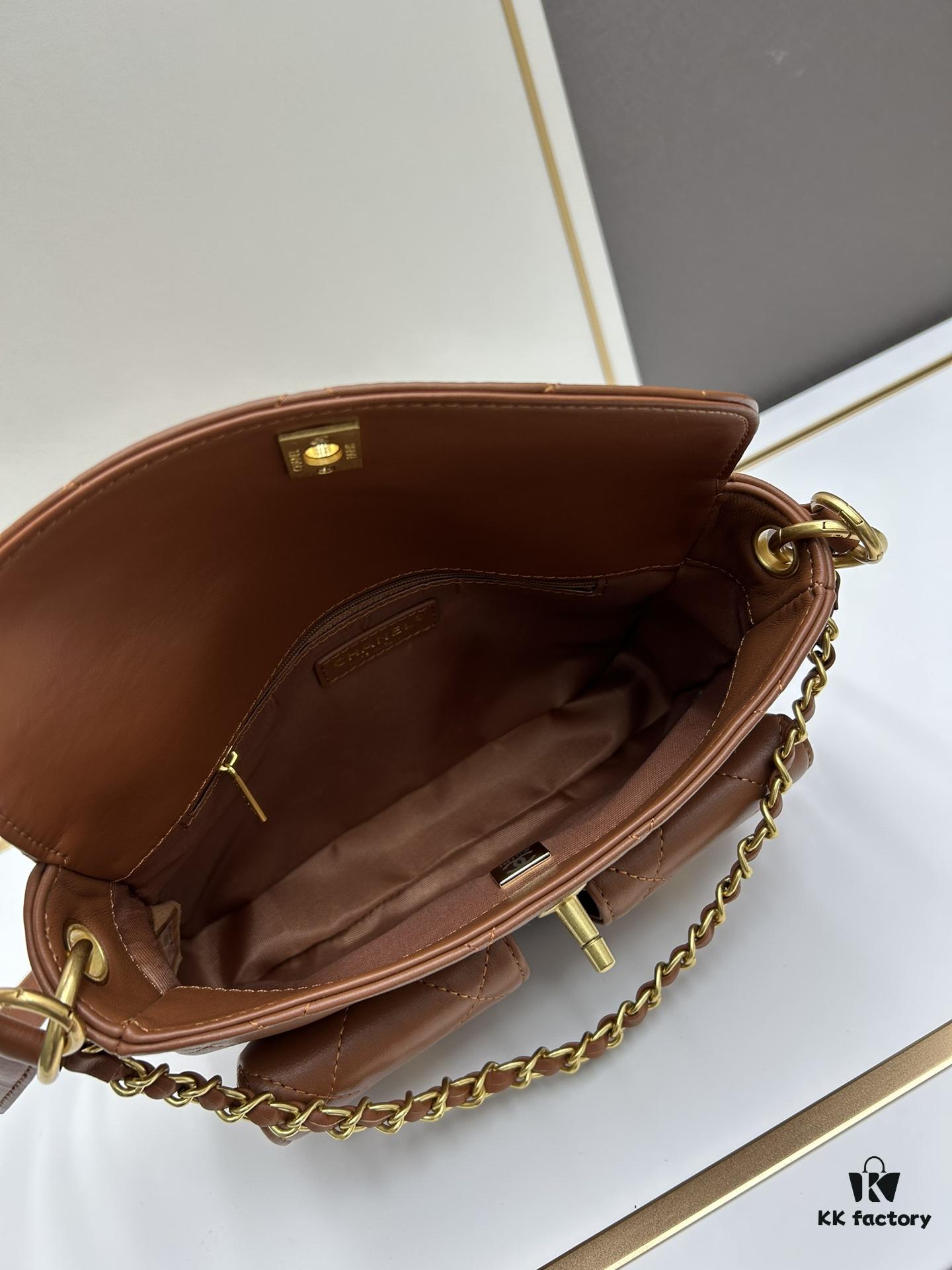 Upgraded Lamb Skin 24P 👑 Chanel 24P This Season's Dark Horse Hobo Hippie Bag