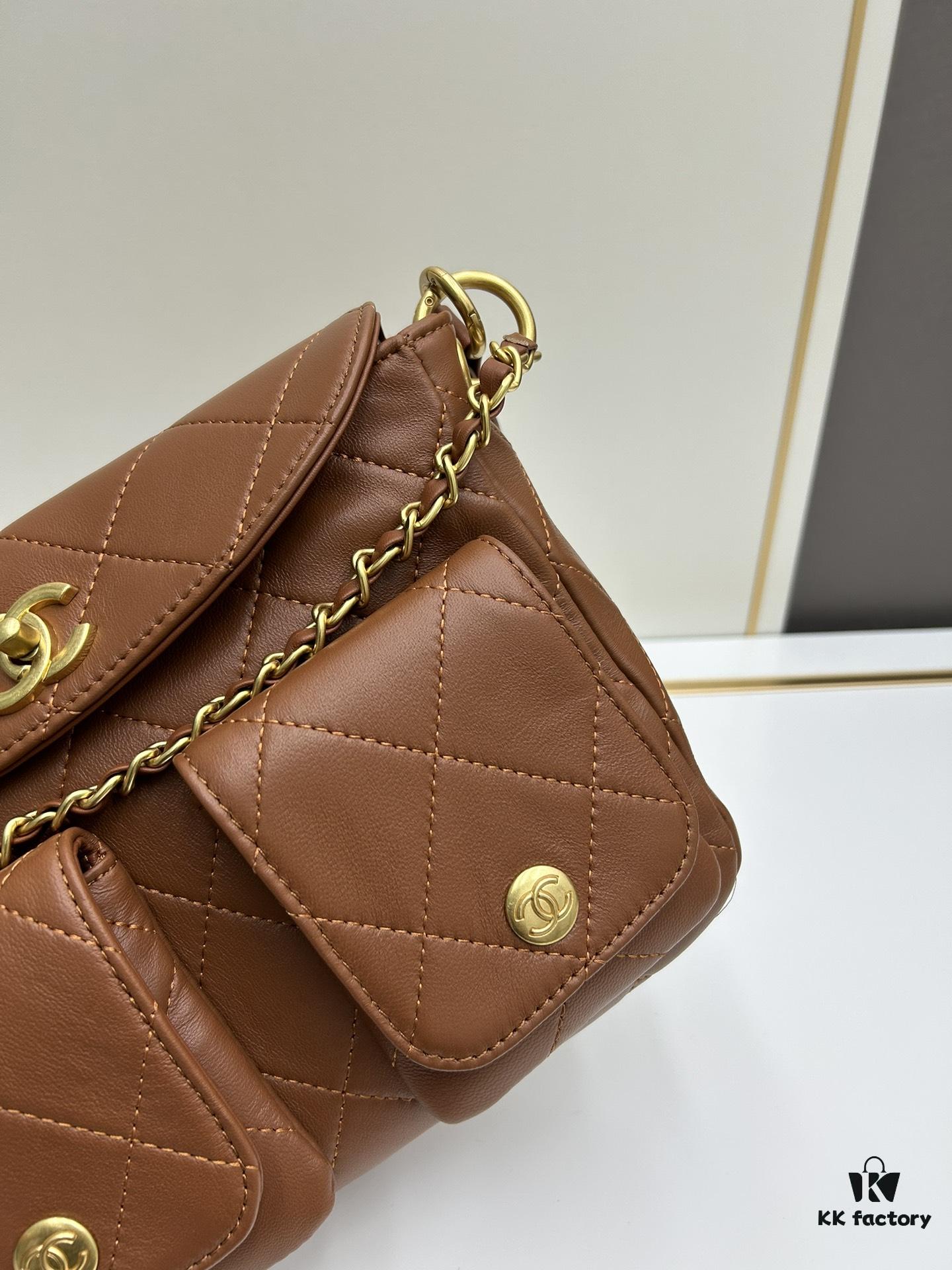 Upgraded Lamb Skin 24P 👑 Chanel 24P This Season's Dark Horse Hobo Hippie Bag