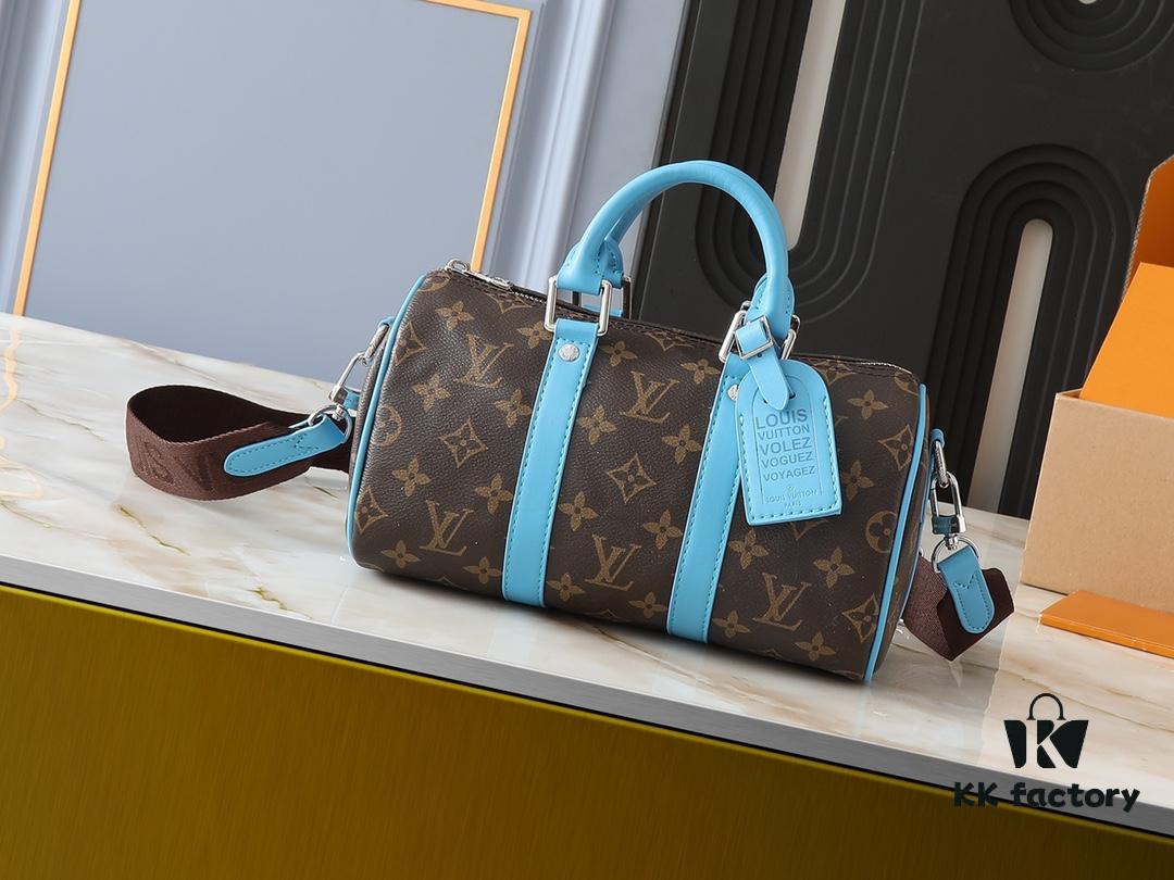 Upgraded Original M12609 Yellow Vintage Pattern, Blue Vintage Pattern, M11595 Gradient Gray, M46271 Black Pattern - This Keepall 25 Bag is Crafted from Monogram Eclipse Reverse Canvas, Elegantly Reinterpreting the Louis Vuitton Classic Motif