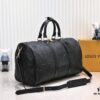 N44810 45532 Upgraded Version 45cm Imported Full-Grain Leather Black Embossed Large Flower Travel Bag N41416 45532