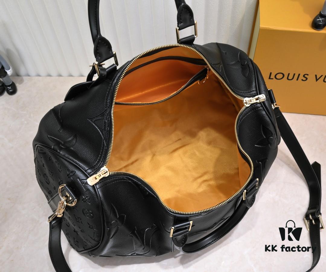 N44810 45532 Upgraded Version 45cm Imported Full-Grain Leather Black Embossed Large Flower Travel Bag N41416 45532
