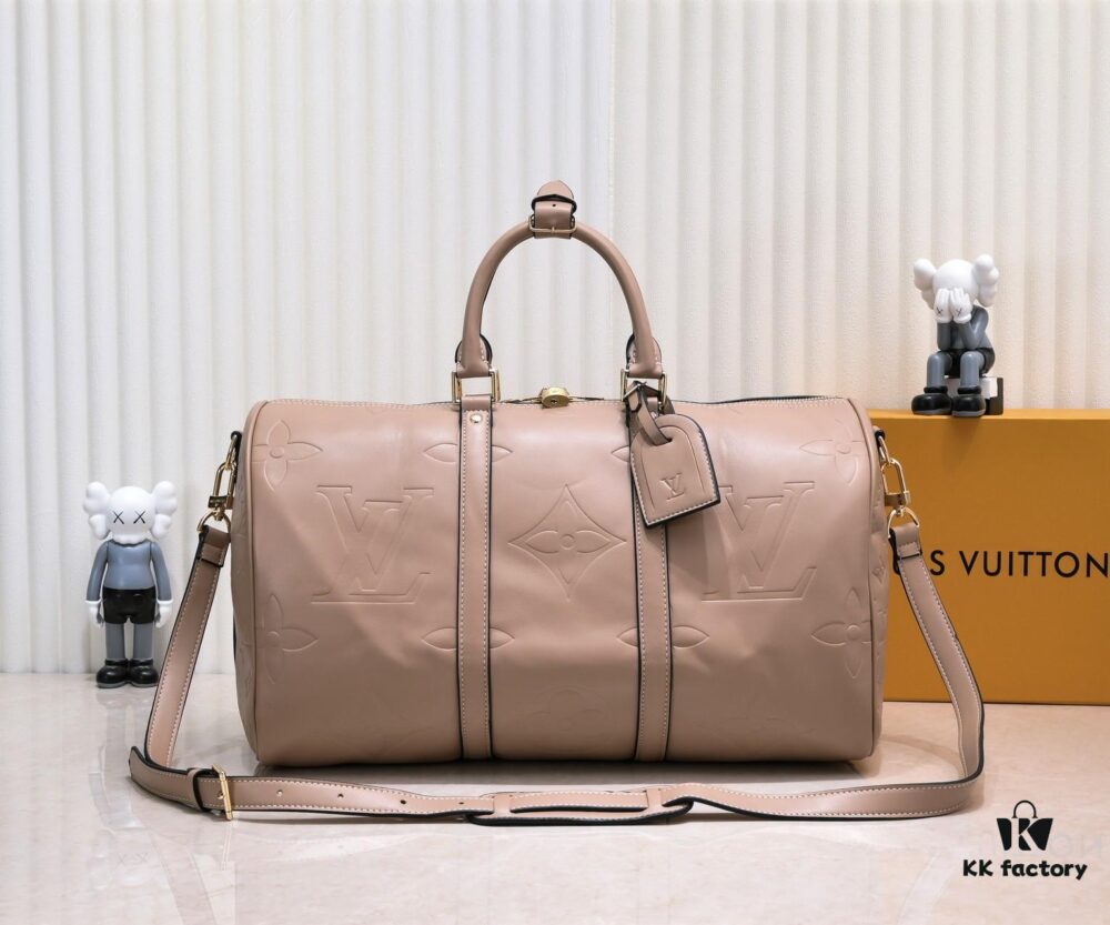 N44810 45532 Upgraded Version 45cm Imported Full-Grain Leather Black Embossed Large Flower Travel Bag N41416 45532