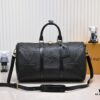 N44810 45532 Upgraded Version 45cm Imported Full-Grain Leather Black Embossed Large Flower Travel Bag N41416 45532