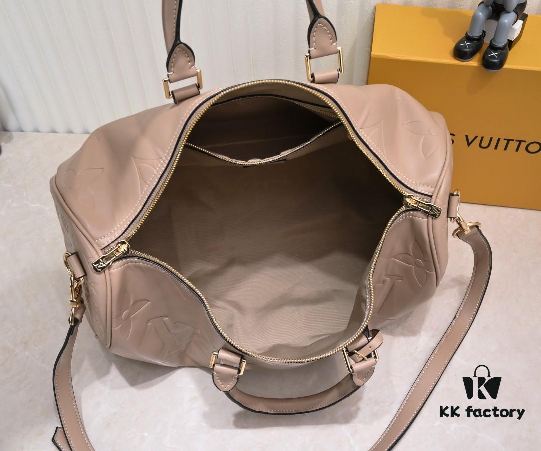 N44810 45532 Upgraded Version 45cm Imported Full-Grain Leather Black Embossed Large Flower Travel Bag N41416 45532