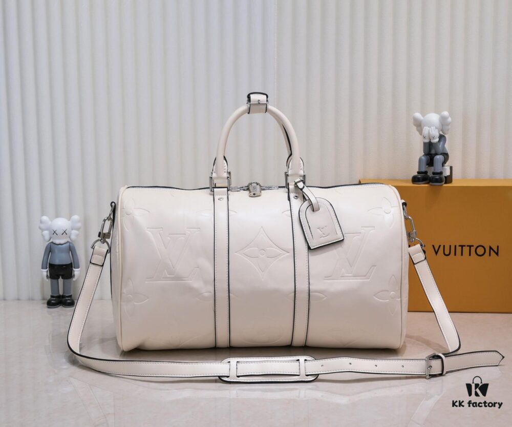 N44810 45532 Upgraded Version 45cm Imported Full-Grain Calfskin Black Embossed Large Flower Travel Bag N41416 45532 Keepall