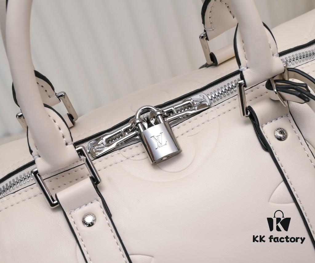 N44810 45532 Upgraded Version 45cm Imported Full-Grain Calfskin Black Embossed Large Flower Travel Bag N41416 45532 Keepall