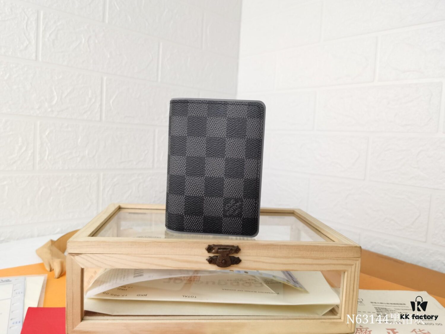 Top Quality Original 💎 [Photographed with Personal Background] N63144 Black Grey Epi Leather and Damier Graphite Coated Canvas Pocket Wallet