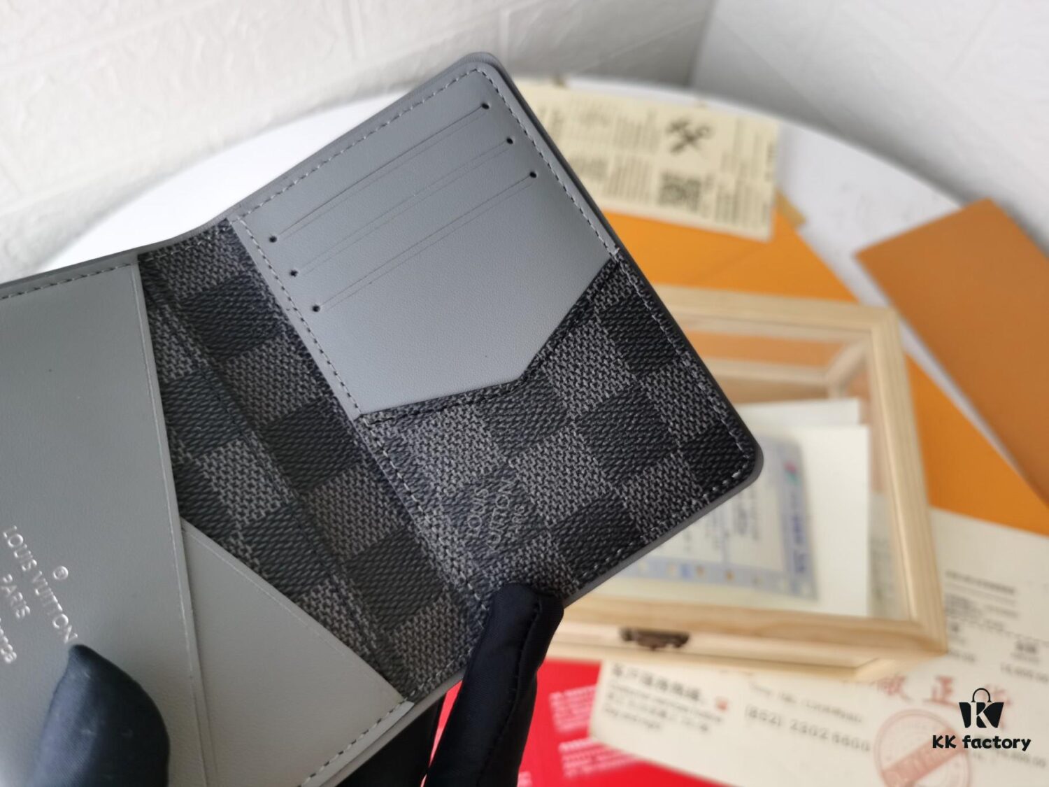 Top Quality Original 💎 [Photographed with Personal Background] N63144 Black Grey Epi Leather and Damier Graphite Coated Canvas Pocket Wallet