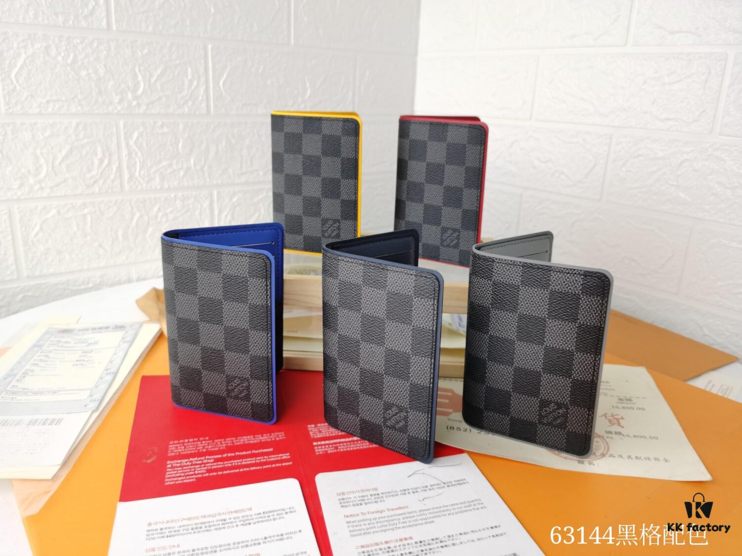 Top Quality Original 💎 [Real Photo, Personal Background] N63144 Black Grid with Blue - Stylish Pocket Wallet Combining Damier Graphite Canvas and Epi Leather