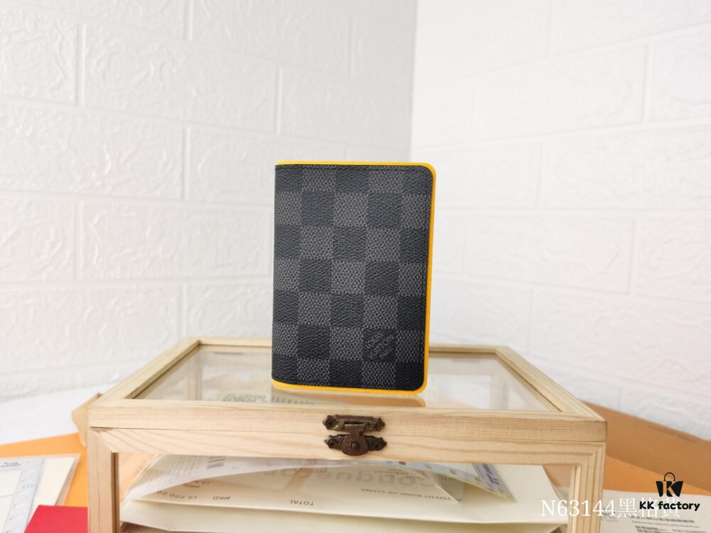 Top Quality Original 💎 [Real Photo, Personal Background] N63144 Black & Yellow, Louis Vuitton Epi Leather and Damier Graphite Coated Canvas Pocket Wallet