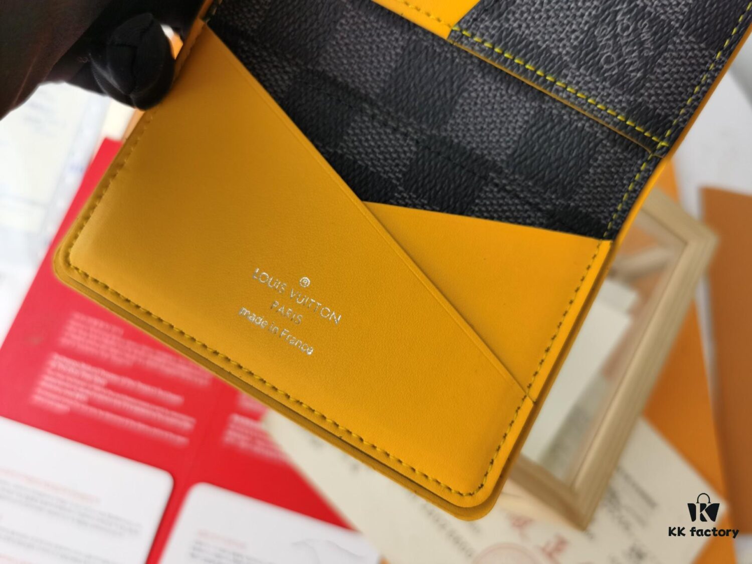 Top Quality Original 💎 [Real Photo, Personal Background] N63144 Black & Yellow, Louis Vuitton Epi Leather and Damier Graphite Coated Canvas Pocket Wallet