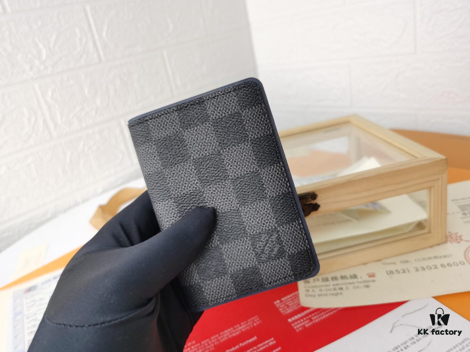 Top-Grade Original 💎 [Real Photo, Personal Background] N63144 Black Grid with Deep Blue, LV Stripe Patterned Epi Leather & Damier Graphite Canvas Pocket Wallet