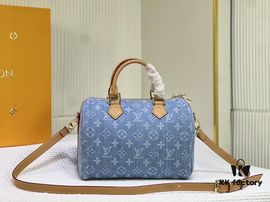 LV SPEEDY 25 Handbag in Light Blue Denim M11213 M40391 M40392